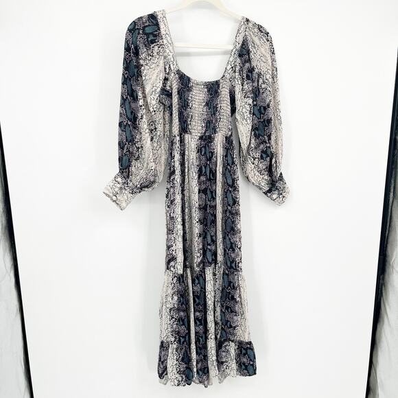 ANGIE Womens Boho Witchy Twist Keyhole Front Reptile Print Midi Dress Size S - Picture 8 of 8